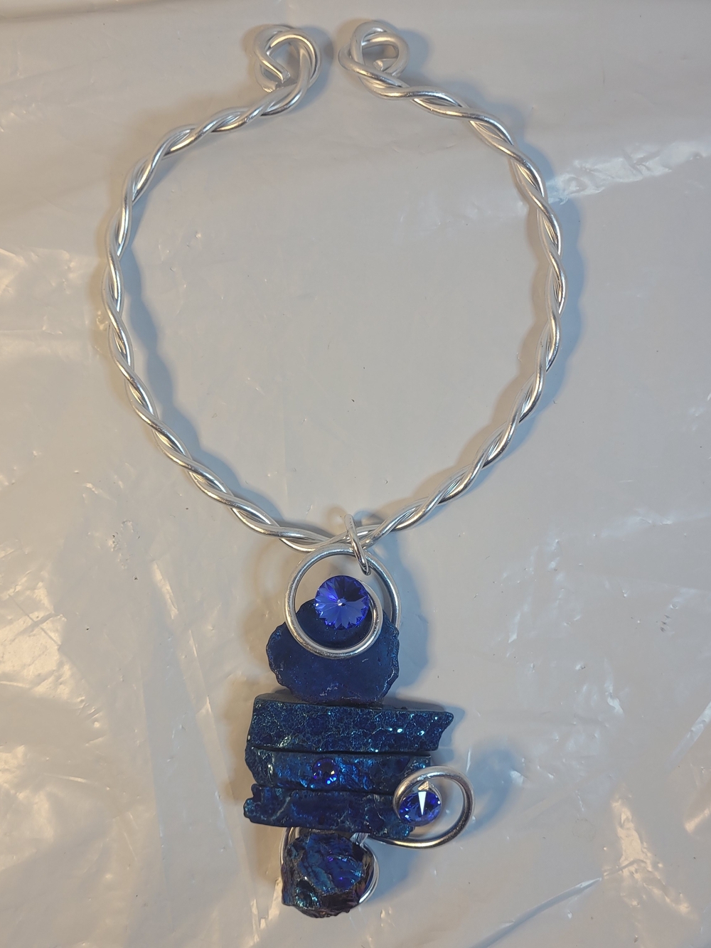 Jeff Lieb Modernist Wearable Art Choker Necklace  Blue Swarovski Crystals (C)